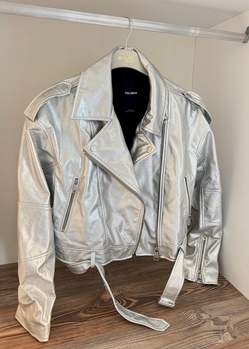 Pull and Bear Gri Kemerli Kadın Deri Ceket