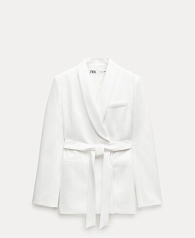 xs Beden beyaz Renk Zara beyaz kemerli blazer ceket
