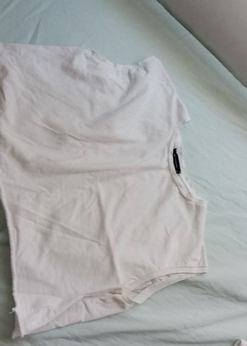 Beyaz Keten Kolsuz Crop Top