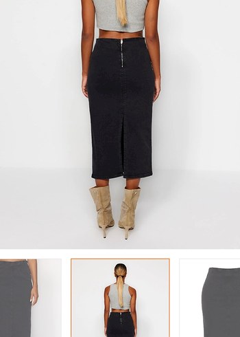 Siyah Yırtmaçlı midi Etek - Görsel 2