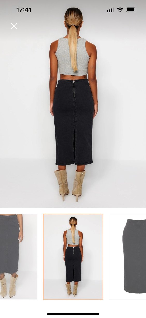 Siyah Yırtmaçlı midi Etek - Görsel 2