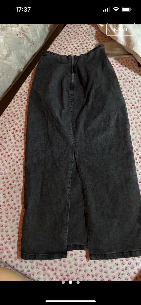 Siyah Yırtmaçlı midi Etek - Görsel 5