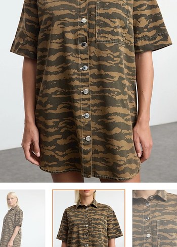 Düğmeli Kamuflaj Kadın Midi Elbise - Görsel 2