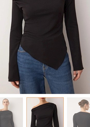 Siyah Asimetrik Kesim Kadın Bluz - Görsel 2