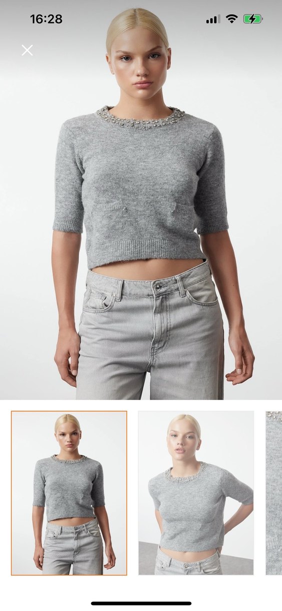 Gri Kısa Kollu Kadın Triko - Görsel 2