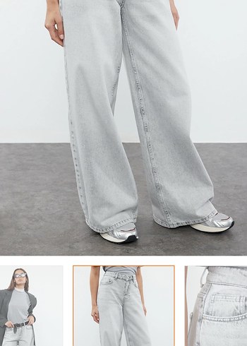 Gri Bol Kesim Midi Kadın Kot Pantolon - Görsel 2