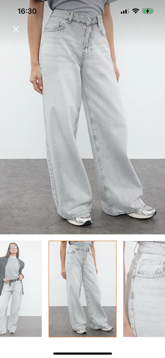 Gri Bol Kesim Midi Kadın Kot Pantolon - Görsel 2