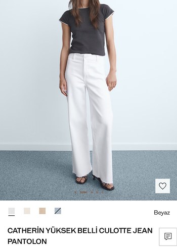 Catherin Yüksek Belli Beyaz Culotte Jean - Görsel 2