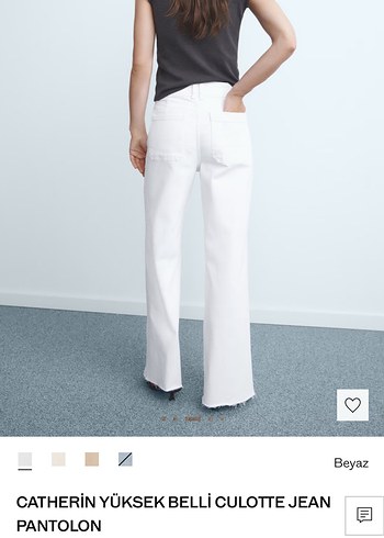 Catherin Yüksek Belli Beyaz Culotte Jean - Görsel 3