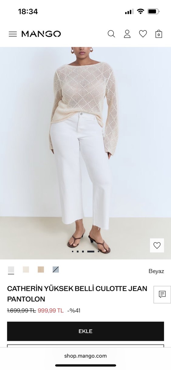 Catherin Yüksek Belli Beyaz Culotte Jean - Görsel 4