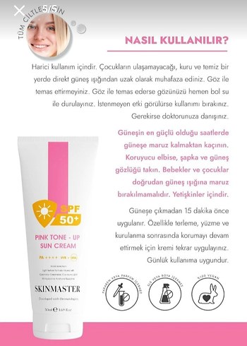 Skinmaster SPF 50+ Pembe Tonlu Güneş Kremi - Görsel 5