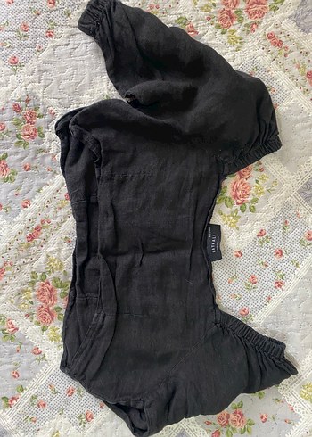 38 Beden Düğmeli Siyah Keten Midi Bluz