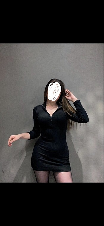 s Beden siyah mini elbise önü fermuarlı