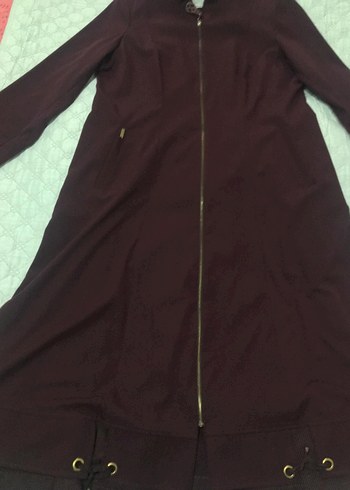 Bordo Kadın Uzun Fermuarlı Pardösü