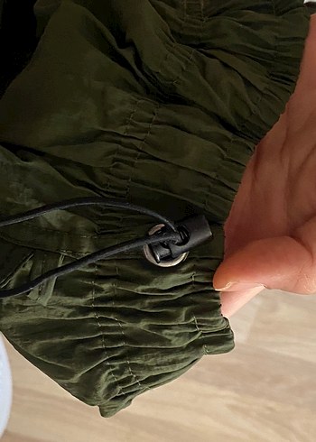 Haki Renk Kadın Keten Geniş Paça Pantolon - Görsel 7