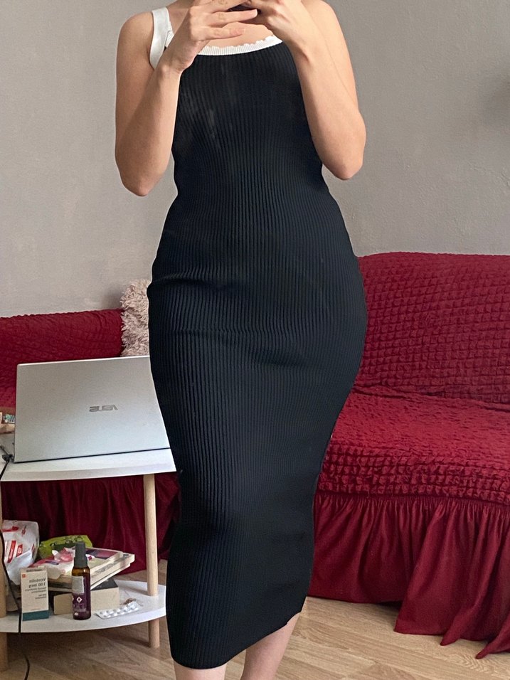 Siyah Askılı Uzun İnce Elbise - Görsel 5