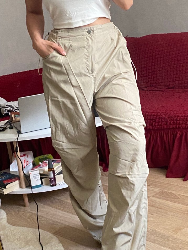 Bej Kadın Keten Salaş Pantolon - Görsel 2