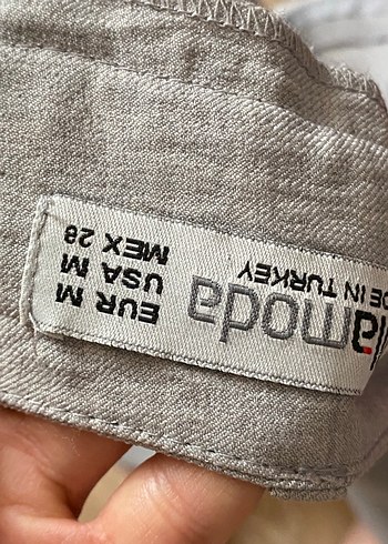 Gri Kadın Keten Pilili Bol Kesim Pantolon - Görsel 4