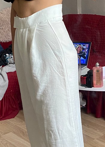 Beyaz Keten Salaş  Pantolon - Görsel 5