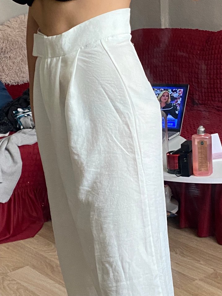 Beyaz Keten Salaş  Pantolon - Görsel 5