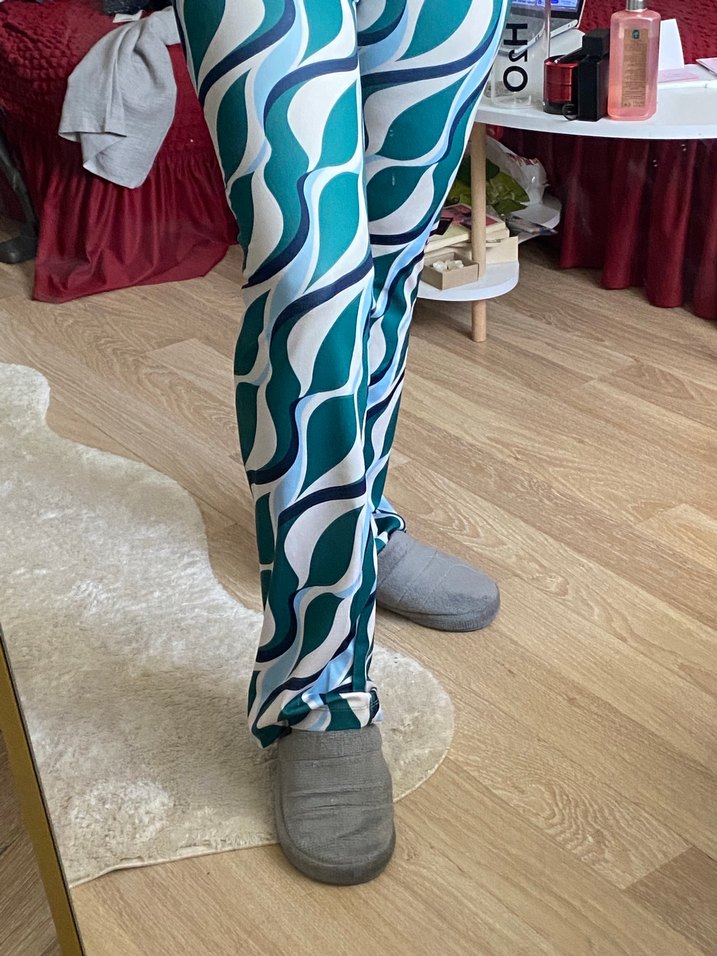 Mavi Retro Desenli Kadın İspanyol Paça Pantolon - Görsel 3