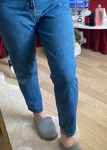 Düğmeli Mavi Loose Fit Midi Kot Pantolon - Görsel 2