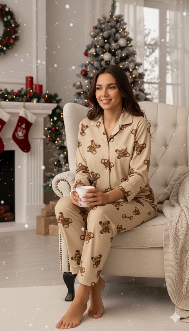 Kahverengi pijama takımı - Görsel 2