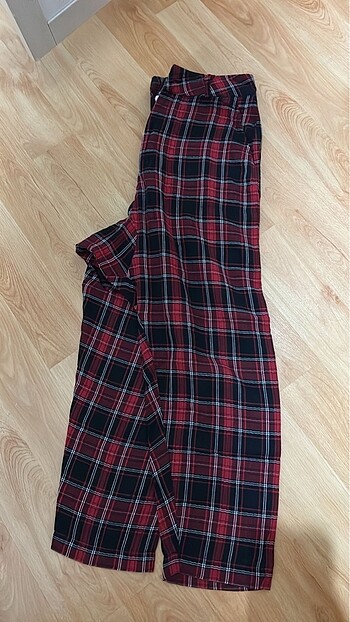 xs Beden bordo Renk Zara ekoseli pantolon