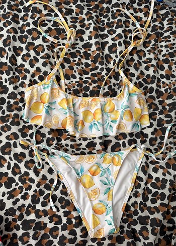 Sarı Desenli Fırfırlı Mini Bikini
