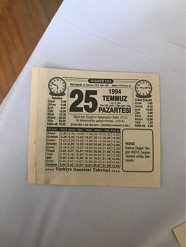 25/temmuz1994 tarihli takvim yaprağı doğum günü hediyesi