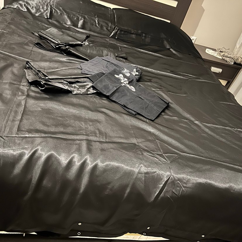 Saten siyah Nevresim ve Çarşaf Takımı - Görsel 4