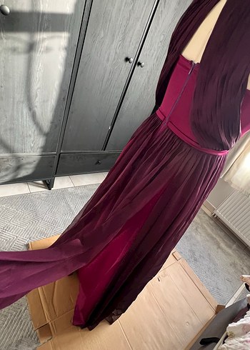 Bordo Uzun Pilili Abiye Elbise - Görsel 6