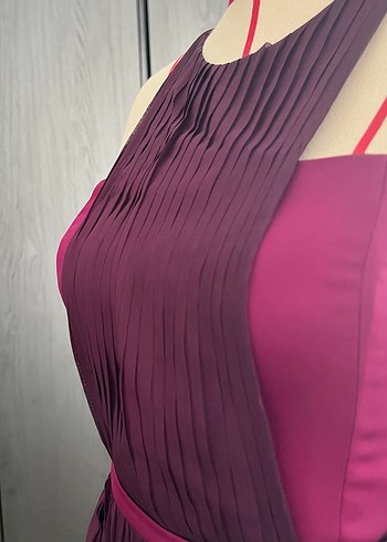 Bordo Uzun Pilili Abiye Elbise - Görsel 12