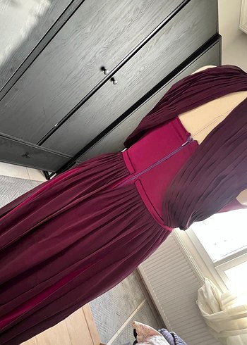 Bordo Uzun Pilili Abiye Elbise - Görsel 5