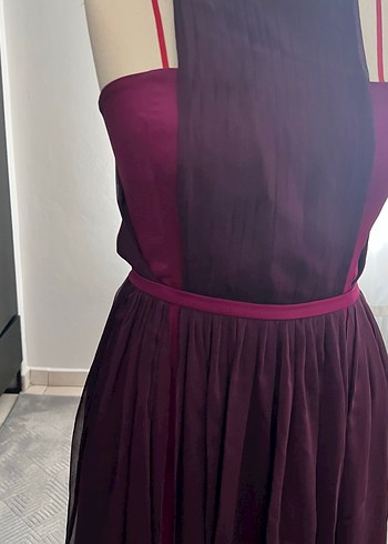 Bordo Uzun Pilili Abiye Elbise - Görsel 9