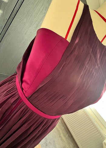 Bordo Uzun Pilili Abiye Elbise - Görsel 3