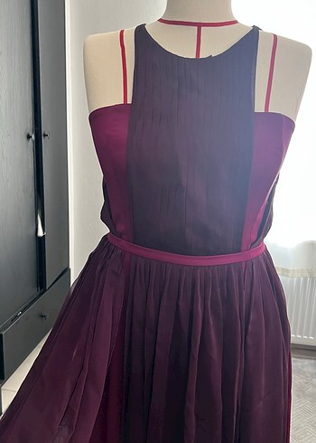 Bordo Uzun Pilili Abiye Elbise - Görsel 2