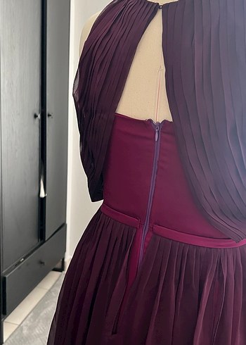 Bordo Uzun Pilili Abiye Elbise - Görsel 13