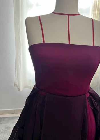 Bordo Uzun Pilili Abiye Elbise - Görsel 14