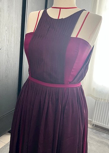 Bordo Uzun Pilili Abiye Elbise - Görsel 10