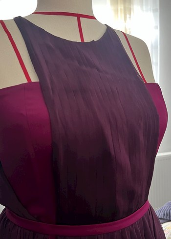 Bordo Uzun Pilili Abiye Elbise - Görsel 11