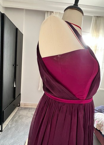 Bordo Uzun Pilili Abiye Elbise - Görsel 4