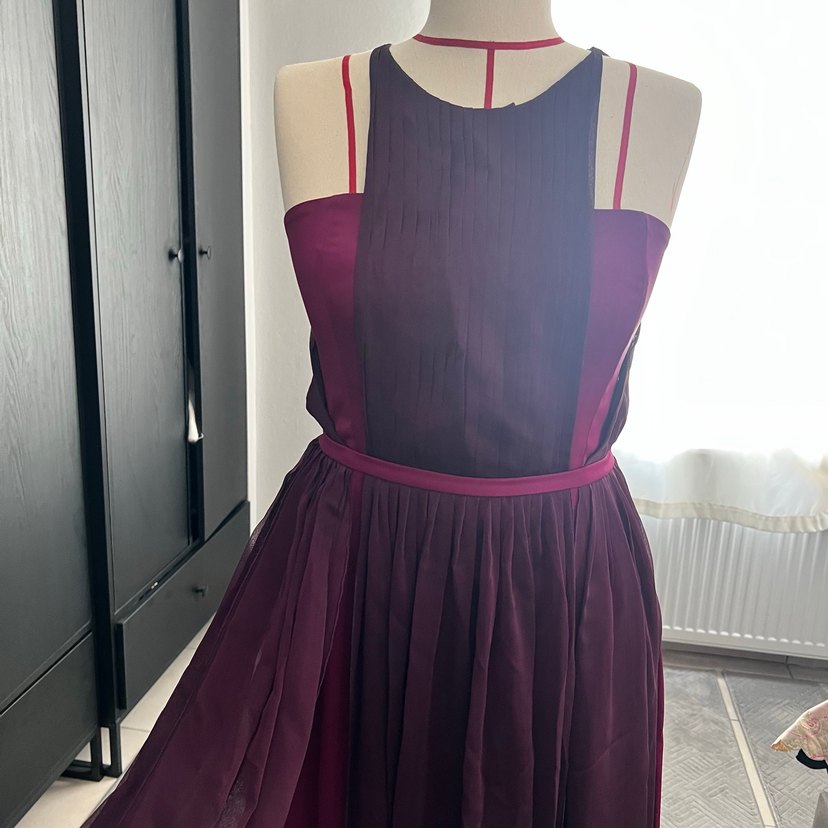 Bordo Uzun Pilili Abiye Elbise - Görsel 2