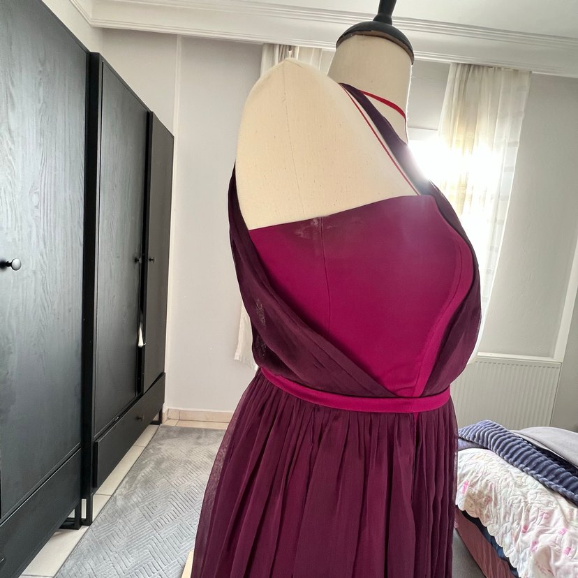 Bordo Uzun Pilili Abiye Elbise - Görsel 4