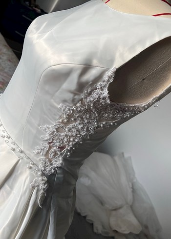 Saten Beyaz A-Line Gelinlik - Görsel 5