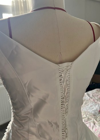 Saten Beyaz A-Line Gelinlik - Görsel 4