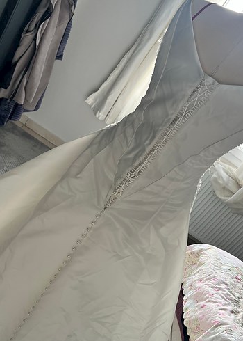 Saten Beyaz A-Line Gelinlik - Görsel 3