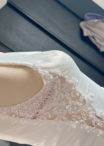 Saten Beyaz A-Line Gelinlik - Görsel 11