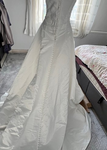 Saten Beyaz A-Line Gelinlik - Görsel 7