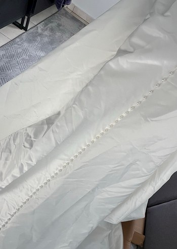 Saten Beyaz A-Line Gelinlik - Görsel 8